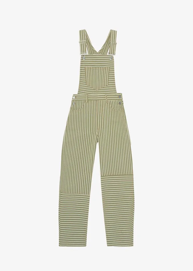 The Frankie Shop GANNI Stripe Denim Overalls 8211 Stripe Loden Green Women Jumpsuits
