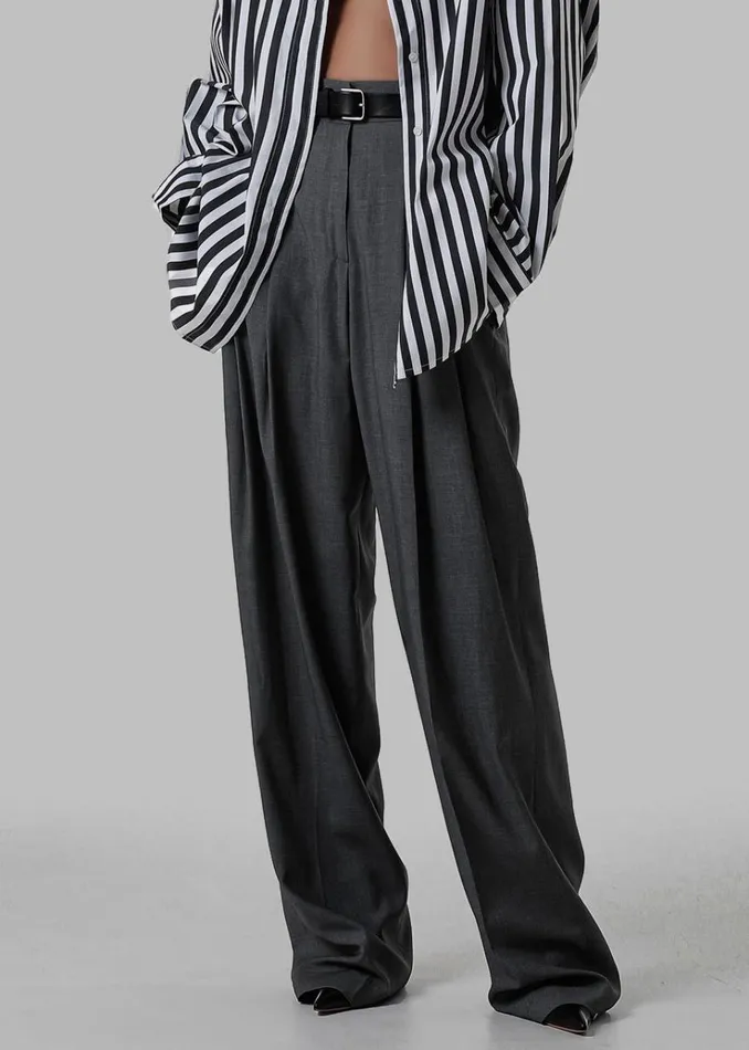 The Frankie Shop Gelso Pleated Trousers 8211 Dark Grey Melange Women Bottoms