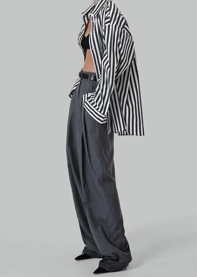 The Frankie Shop Gelso Pleated Trousers 8211 Dark Grey Melange Women Bottoms