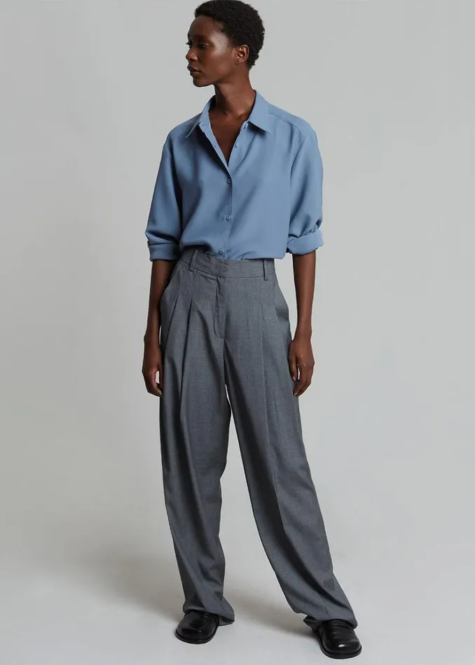 The Frankie Shop Gelso Pleated Trousers 8211 Dark Grey Melange Women Bottoms