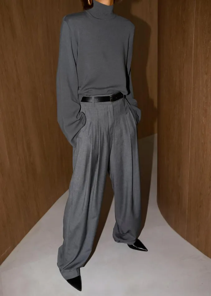 The Frankie Shop Gelso Pleated Trousers 8211 Dark Grey Melange Women Bottoms