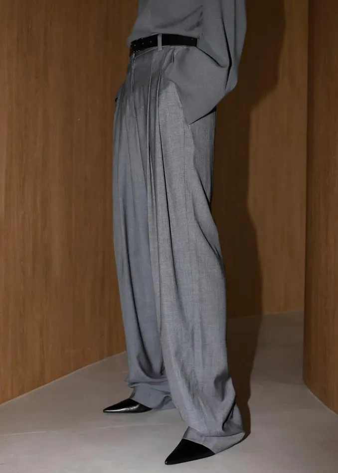 The Frankie Shop Gelso Pleated Trousers 8211 Dark Grey Melange Women Bottoms