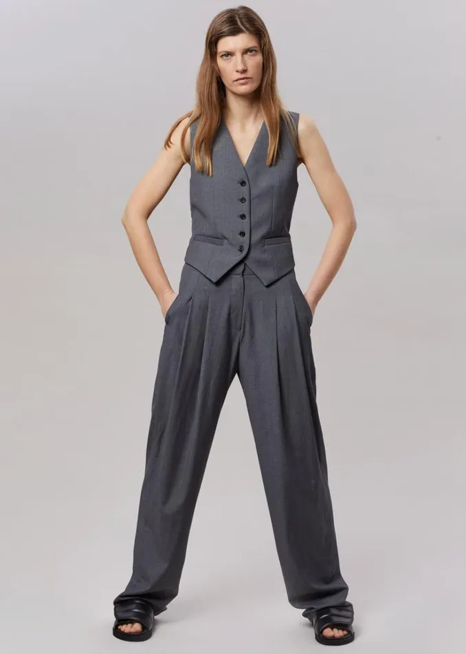 The Frankie Shop Gelso Pleated Trousers 8211 Dark Grey Melange Women Bottoms