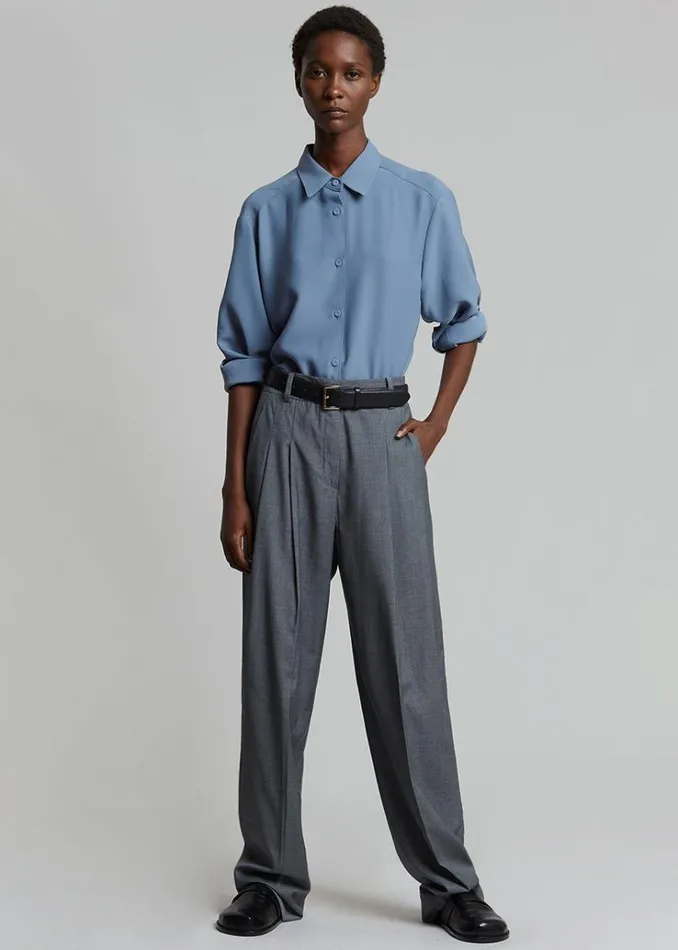 The Frankie Shop Gelso Pleated Trousers 8211 Dark Grey Melange Women Bottoms
