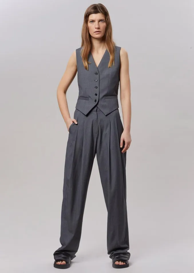 The Frankie Shop Gelso Pleated Trousers 8211 Dark Grey Melange Women Bottoms