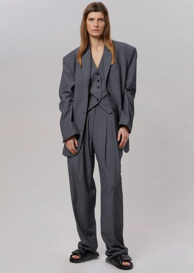 The Frankie Shop Gelso Pleated Trousers 8211 Dark Grey Melange Women Bottoms