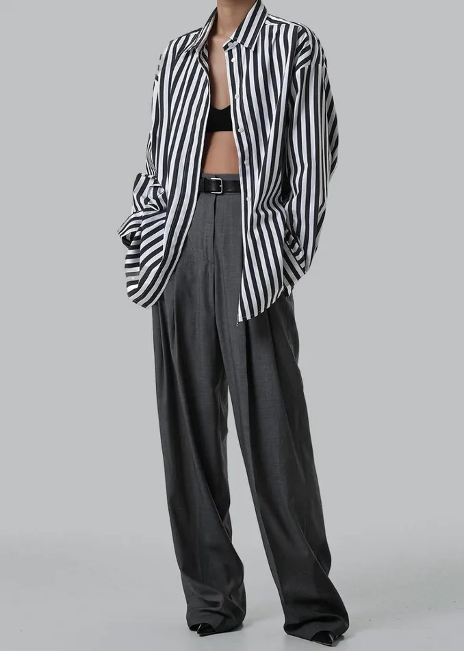 The Frankie Shop Gelso Pleated Trousers 8211 Dark Grey Melange Women Bottoms