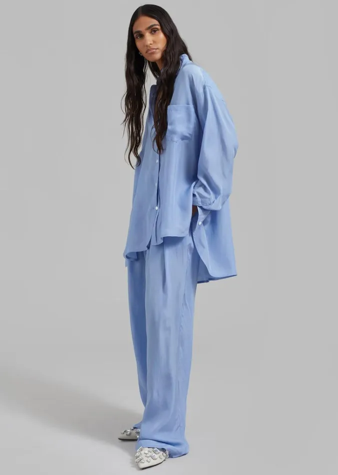 The Frankie Shop Georgia Silky Shirt 8211 Light Blue Women Tops