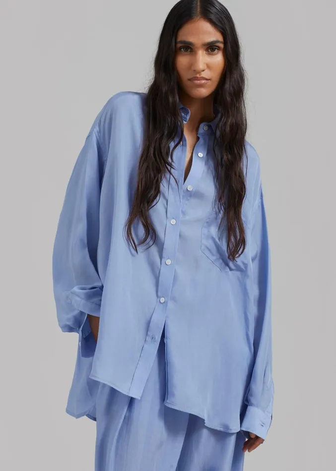 The Frankie Shop Georgia Silky Shirt 8211 Light Blue Women Tops