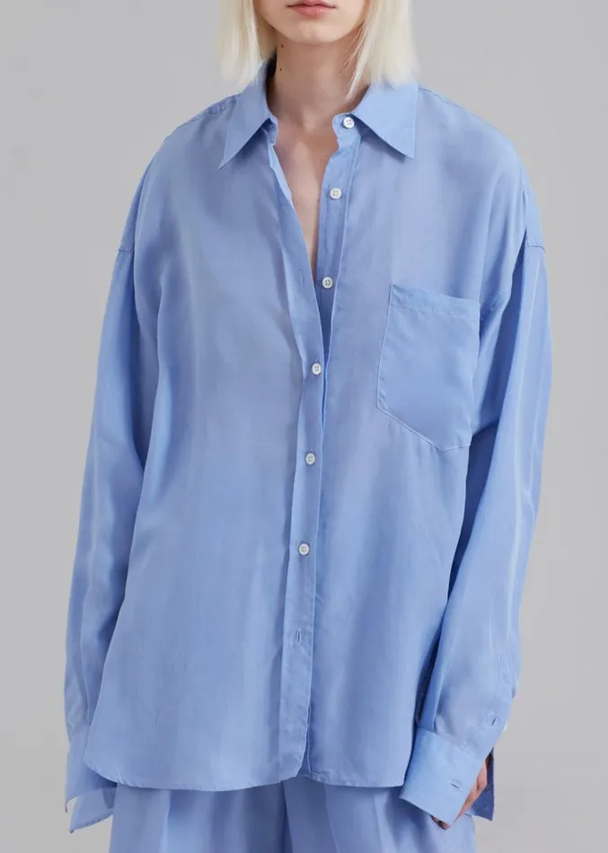 The Frankie Shop Georgia Silky Shirt 8211 Light Blue Women Tops