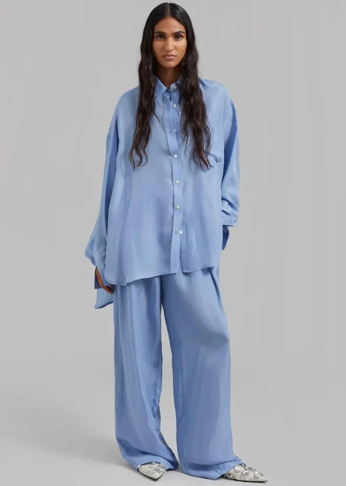 The Frankie Shop Georgia Silky Shirt 8211 Light Blue Women Tops