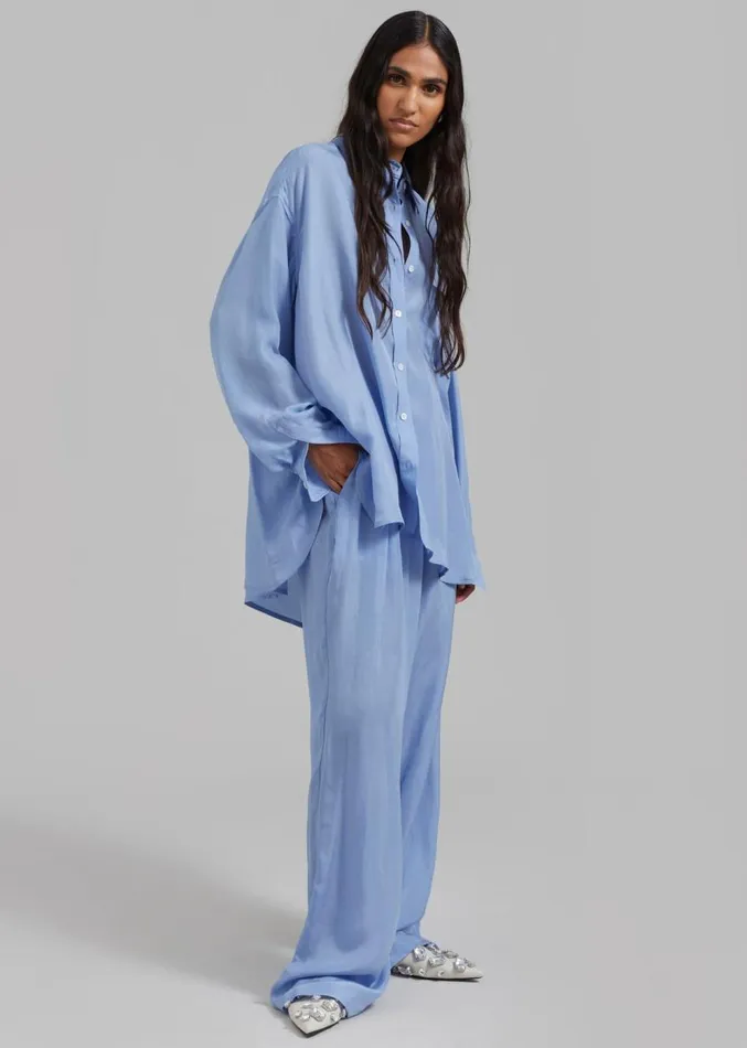 The Frankie Shop Georgia Silky Shirt 8211 Light Blue Women Tops