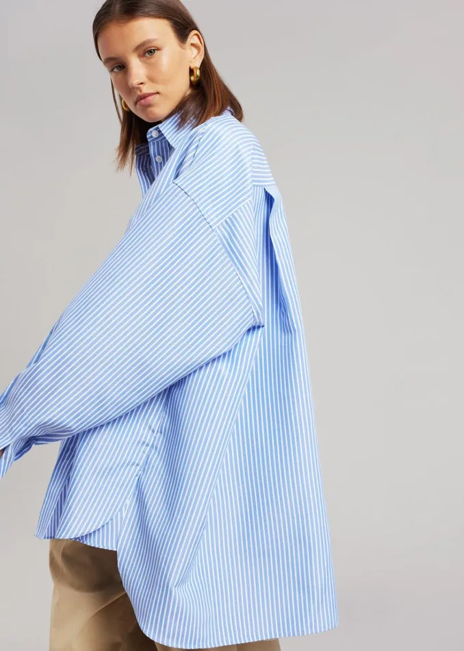 The Frankie Shop Georgia Stripe Shirt 8211 WhiteLight Blue Women Tops