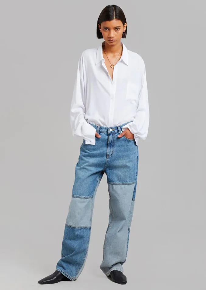 The Frankie Shop Gesina Patchwork Denim Pants 8211 Blue Mix Women Denim