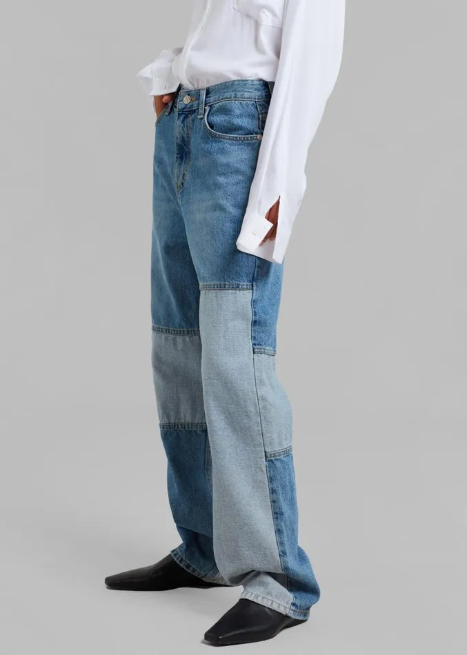 The Frankie Shop Gesina Patchwork Denim Pants 8211 Blue Mix Women Denim