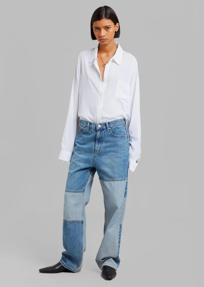 The Frankie Shop Gesina Patchwork Denim Pants 8211 Blue Mix Women Denim