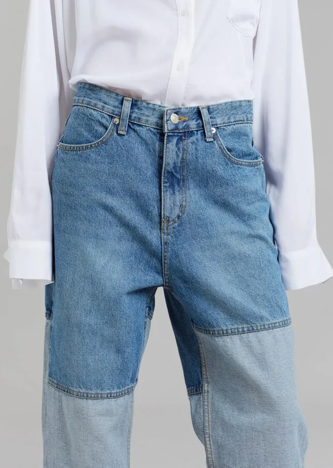 The Frankie Shop Gesina Patchwork Denim Pants 8211 Blue Mix Women Denim