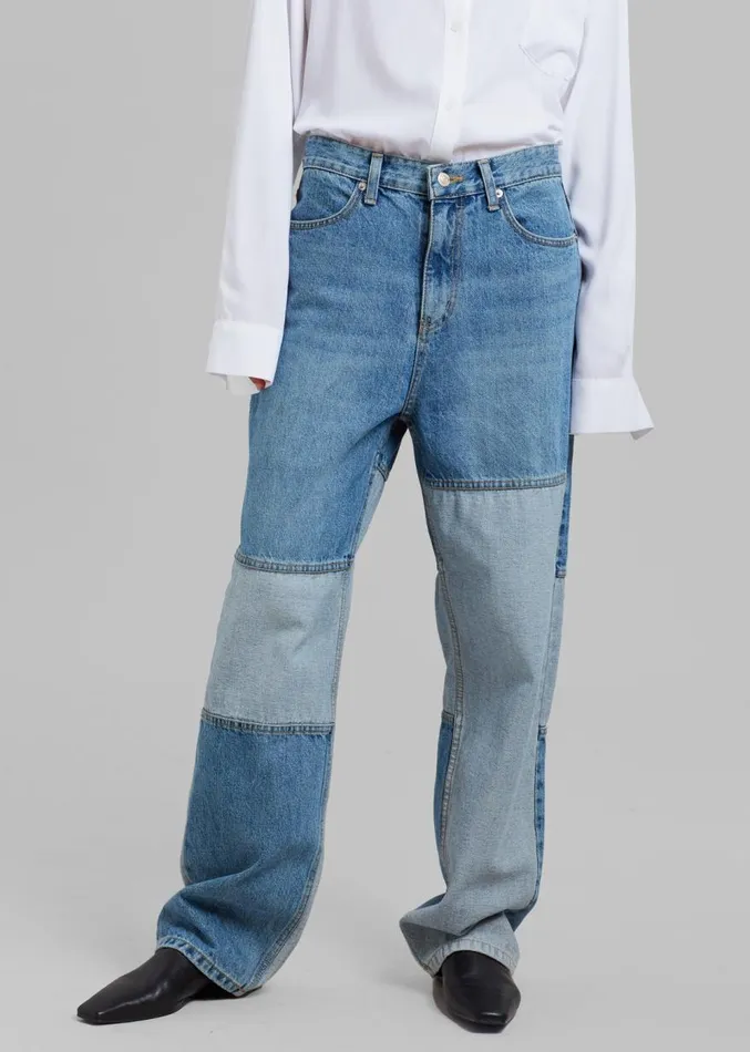 The Frankie Shop Gesina Patchwork Denim Pants 8211 Blue Mix Women Denim