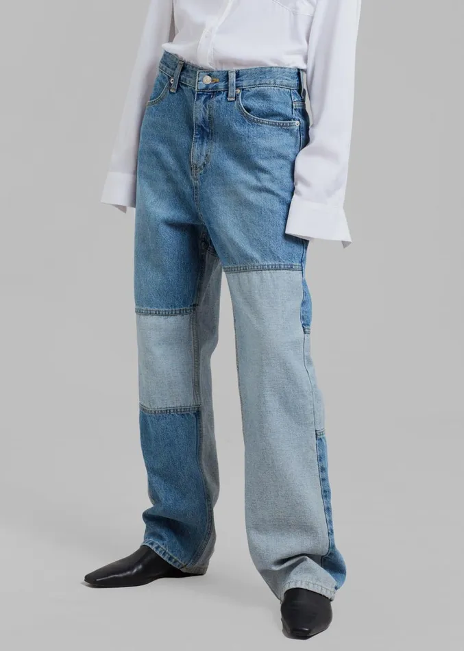 The Frankie Shop Gesina Patchwork Denim Pants 8211 Blue Mix Women Denim
