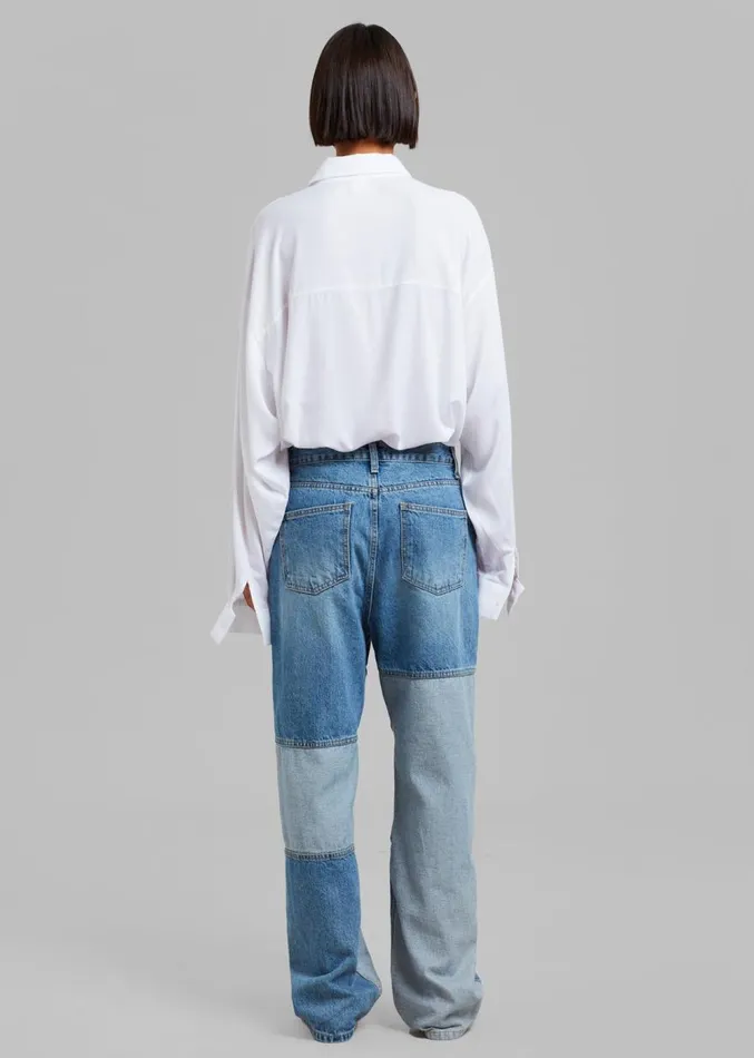 The Frankie Shop Gesina Patchwork Denim Pants 8211 Blue Mix Women Denim