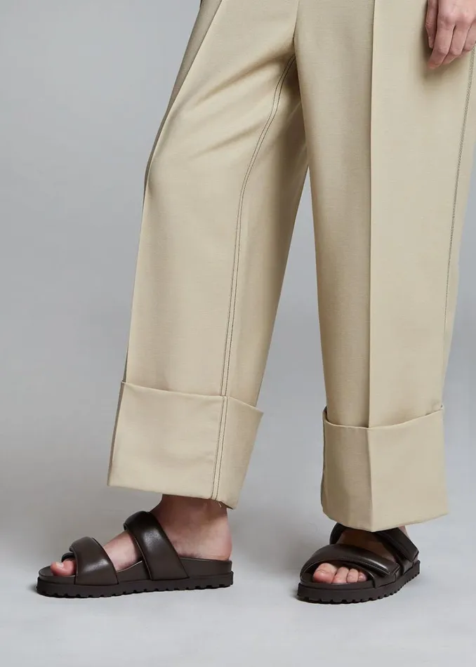 The Frankie Shop GIA X Pernille Leather Slide Sandals 8211 Brown Women Shoes