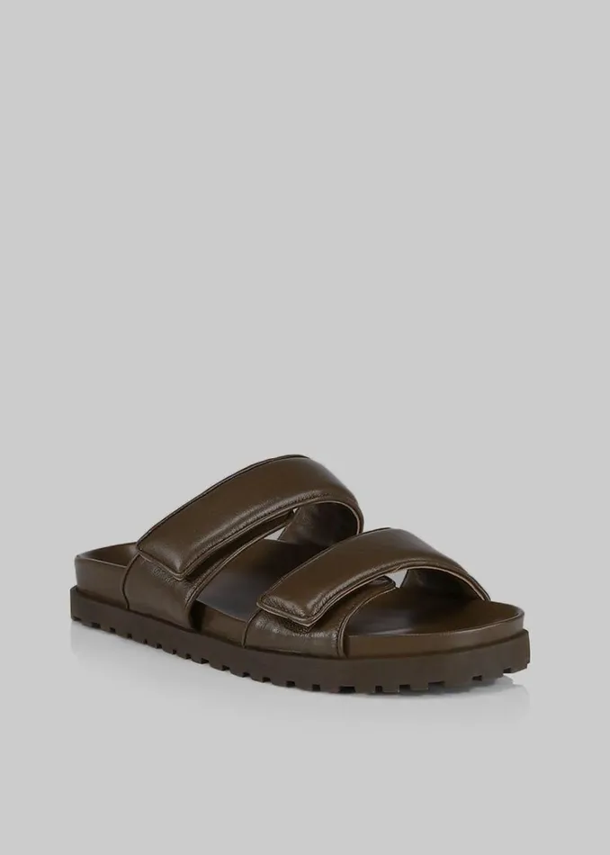 The Frankie Shop GIA X Pernille Leather Slide Sandals 8211 Brown Women Shoes