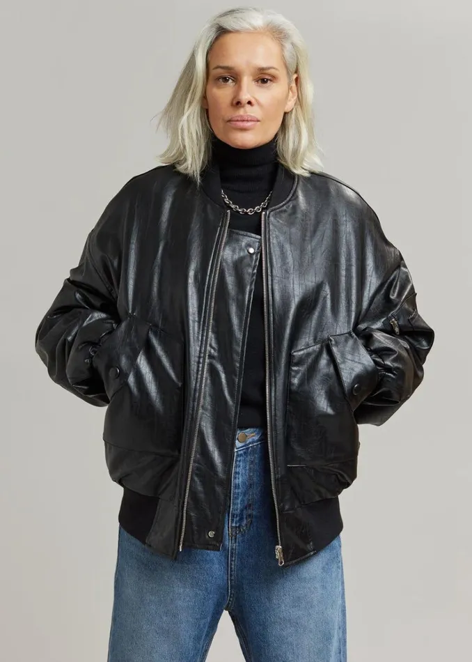 The Frankie Shop Hane Faux Leather Bomber 8211 Black WomenMen Outerwear