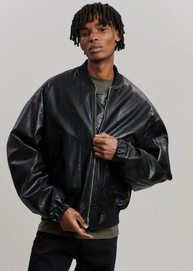 The Frankie Shop Hane Faux Leather Bomber 8211 Black WomenMen Outerwear