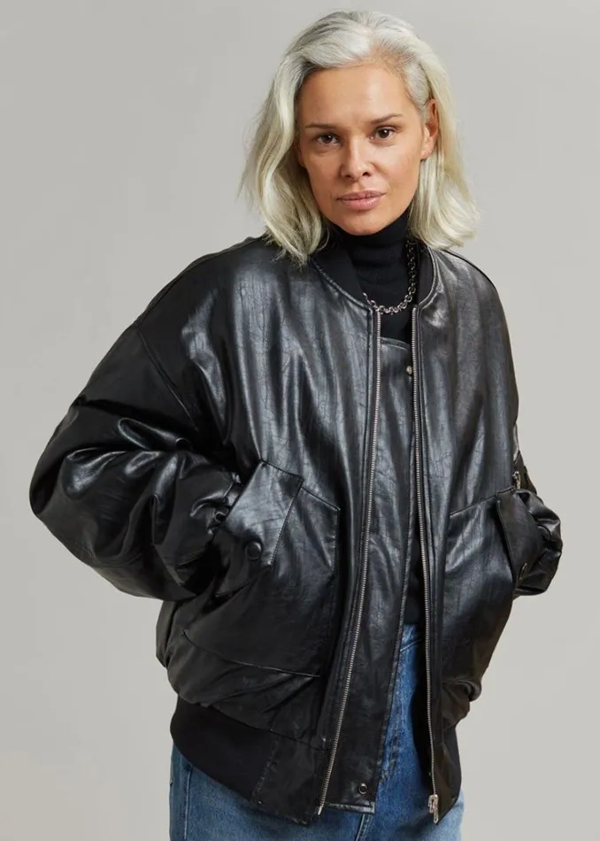 The Frankie Shop Hane Faux Leather Bomber 8211 Black WomenMen Outerwear
