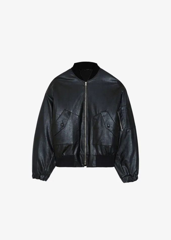 The Frankie Shop Hane Faux Leather Bomber 8211 Black WomenMen Outerwear