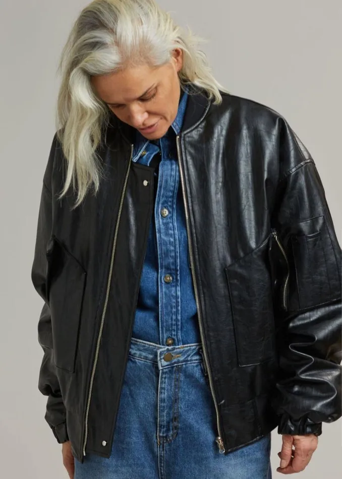 The Frankie Shop Hane Faux Leather Bomber 8211 Black WomenMen Outerwear
