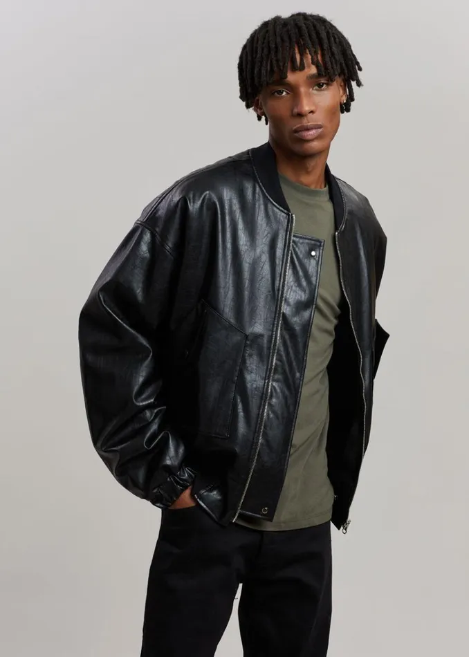 The Frankie Shop Hane Faux Leather Bomber 8211 Black WomenMen Outerwear