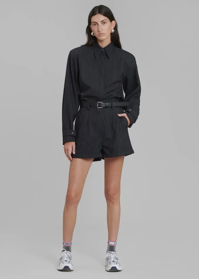 The Frankie Shop Hariett Cuffed Shorts 8211 Black Stripe Women Bottoms