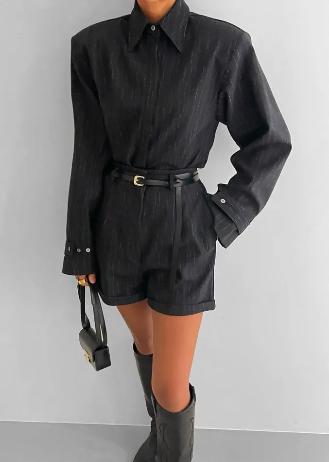 The Frankie Shop Hariett Cuffed Shorts 8211 Black Stripe Women Bottoms