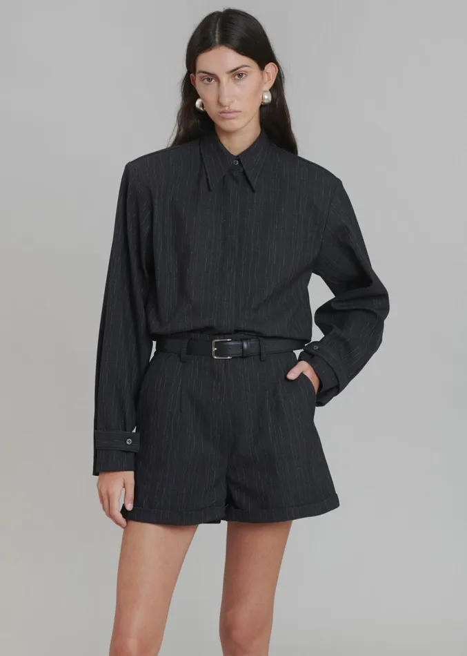 The Frankie Shop Hariett Cuffed Shorts 8211 Black Stripe Women Bottoms