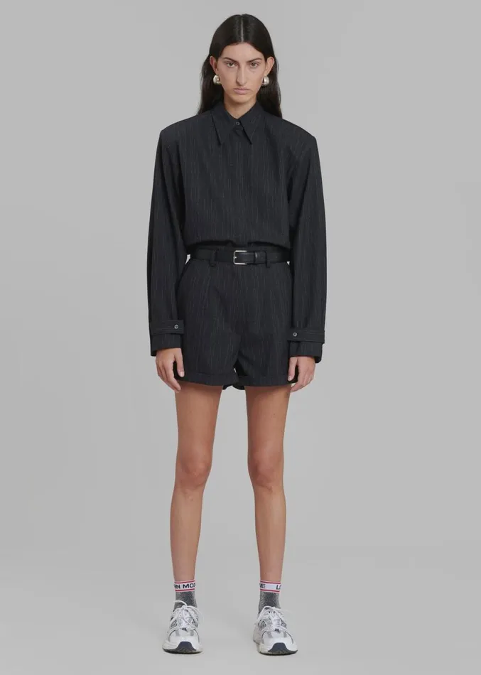 The Frankie Shop Hariett Cuffed Shorts 8211 Black Stripe Women Bottoms