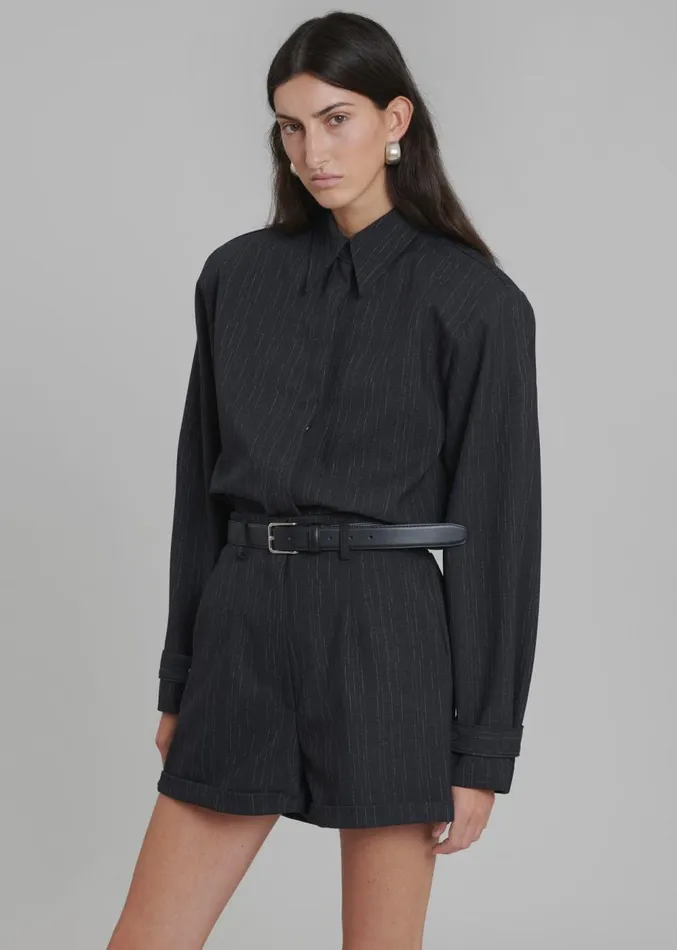 The Frankie Shop Hariett Cuffed Shorts 8211 Black Stripe Women Bottoms