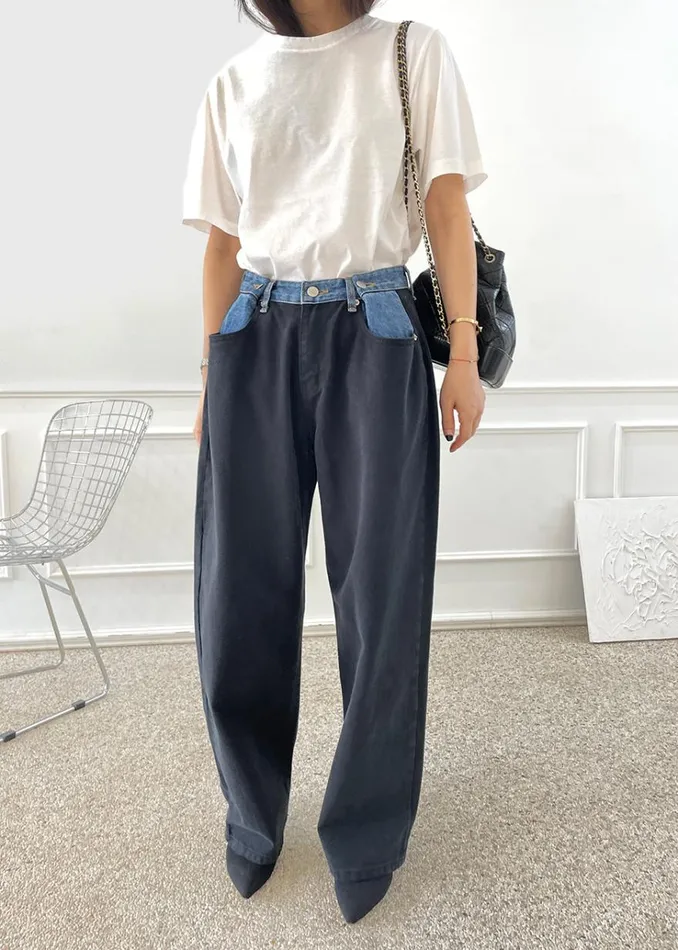 The Frankie Shop Hayla Contrast Denim Pants 8211 BlackBlue Women Denim
