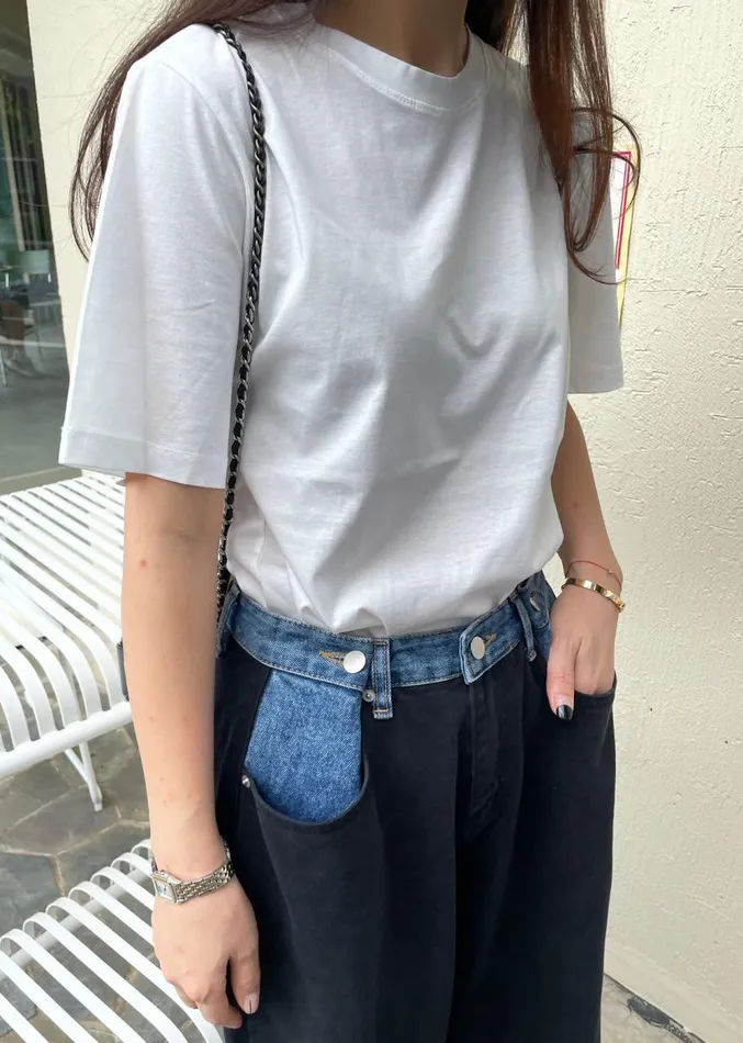 The Frankie Shop Hayla Contrast Denim Pants 8211 BlackBlue Women Denim