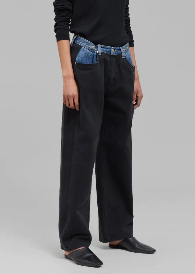 The Frankie Shop Hayla Contrast Denim Pants 8211 BlackBlue Women Denim