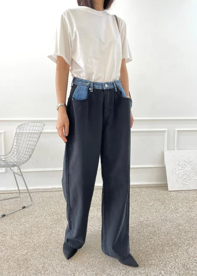 The Frankie Shop Hayla Contrast Denim Pants 8211 BlackBlue Women Denim