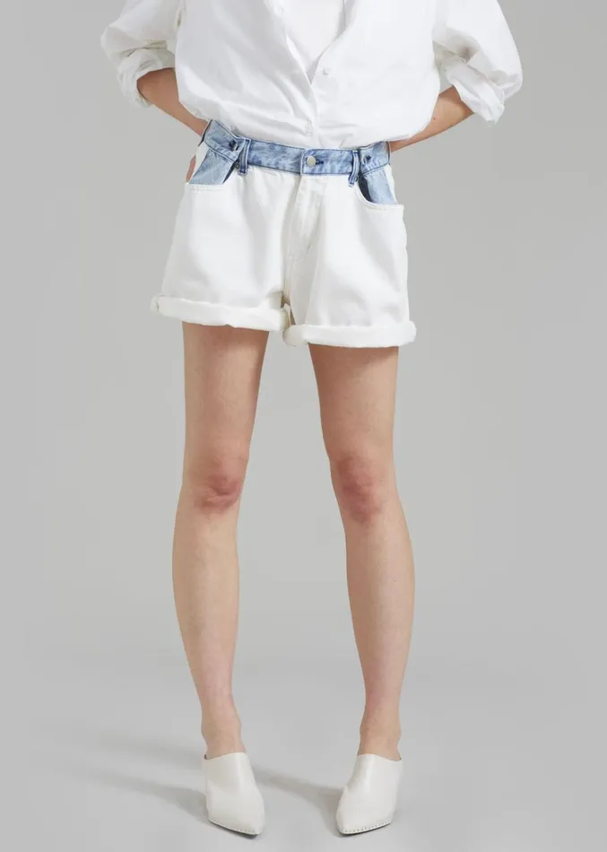 The Frankie Shop Hayla Contrast Denim Shorts 8211 Off WhiteBlue Women Denim