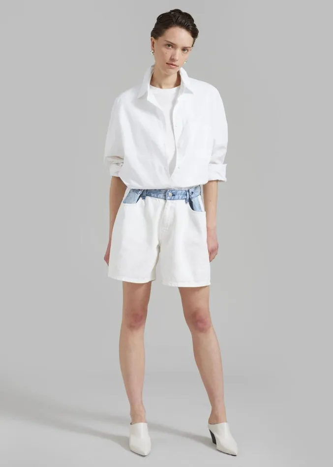The Frankie Shop Hayla Contrast Denim Shorts 8211 Off WhiteBlue Women Denim