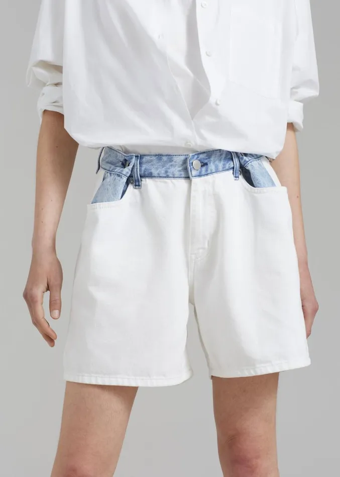 The Frankie Shop Hayla Contrast Denim Shorts 8211 Off WhiteBlue Women Denim