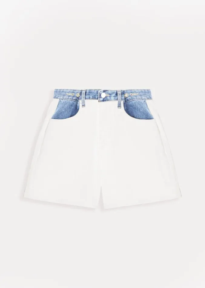 The Frankie Shop Hayla Contrast Denim Shorts 8211 Off WhiteBlue Women Denim