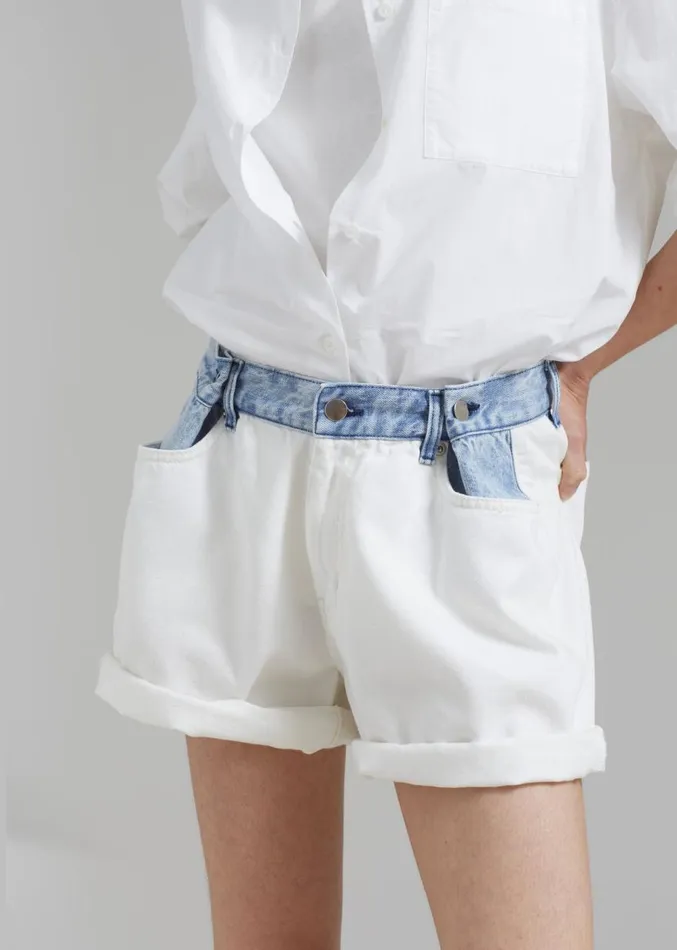 The Frankie Shop Hayla Contrast Denim Shorts 8211 Off WhiteBlue Women Denim