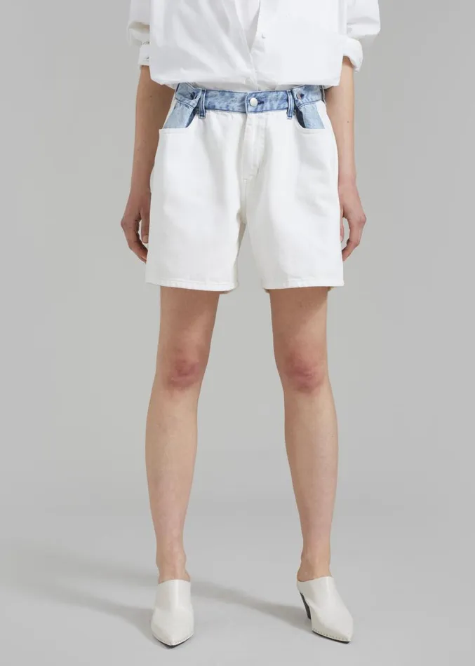 The Frankie Shop Hayla Contrast Denim Shorts 8211 Off WhiteBlue Women Denim