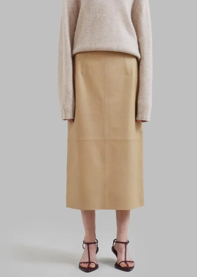 The Frankie Shop Heather Leather Pencil Skirt 8211 Beige Women Clothing