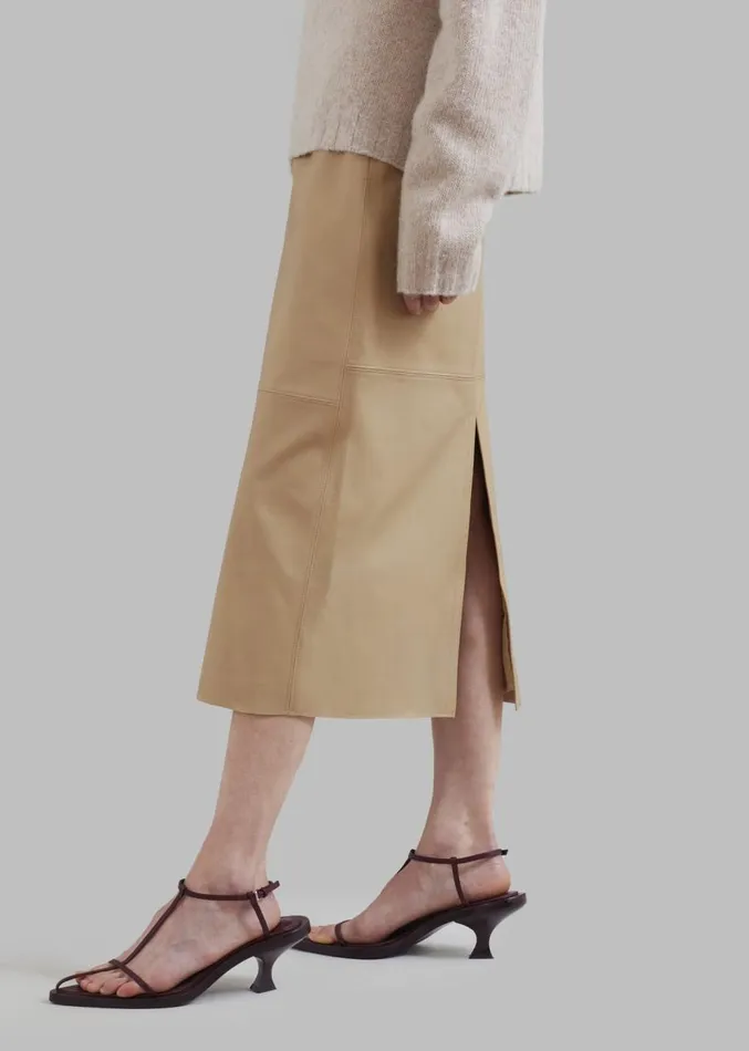 The Frankie Shop Heather Leather Pencil Skirt 8211 Beige Women Clothing