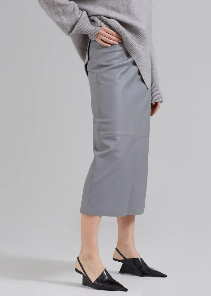 The Frankie Shop Heather Leather Pencil Skirt 8211 Grey Women Bottoms